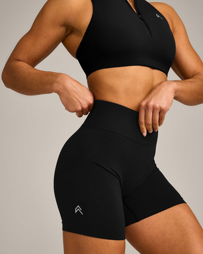 EffortlessLift™ Seamless Mid Rise Shorts with Gray Logo | Black