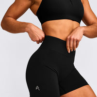 EffortlessLift™ Seamless Mid Rise Shorts with Gray Logo | Black