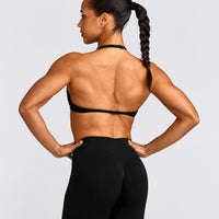 EnhanceLift™ Seamless Minimal Halter Neck Bralette with Gray Logo | Black