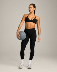 EnhanceLift™ Seamless Minimal Halter Neck Bralette with Gray Logo | Black