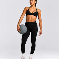 EnhanceLift™ Seamless Minimal Halter Neck Bralette with Gray Logo | Black