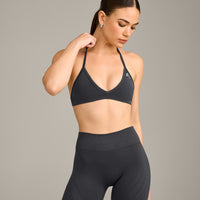 EnhanceLift™ Seamless Minimal Halter Neck Bralette with Gray Logo | Coal