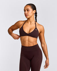 EnhanceLift™ Seamless Minimal Halter Neck Bralette with Gray Logo | Plum Brown