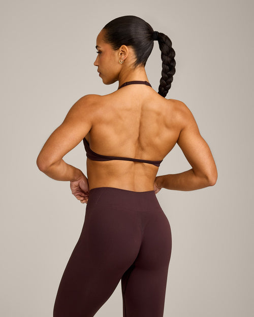 EnhanceLift™ Seamless Minimal Halter Neck Bralette with Gray Logo | Plum Brown