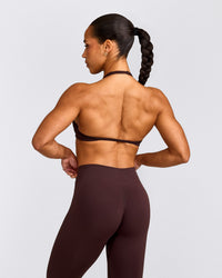 EnhanceLift™ Seamless Minimal Halter Neck Bralette with Gray Logo | Plum Brown