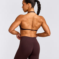 EnhanceLift™ Seamless Minimal Halter Neck Bralette with Gray Logo | Plum Brown