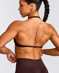 EnhanceLift™ Seamless Minimal Halter Neck Bralette with Gray Logo | Plum Brown