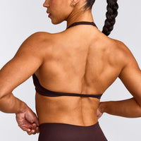 EnhanceLift™ Seamless Minimal Halter Neck Bralette with Gray Logo | Plum Brown