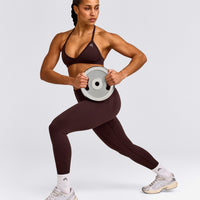 EnhanceLift™ Seamless Minimal Halter Neck Bralette with Gray Logo | Plum Brown