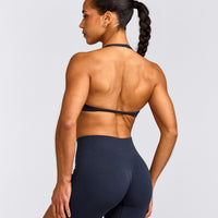 EnhanceLift™ Seamless Minimal Halter Neck Bralette with Gray Logo | True Blue