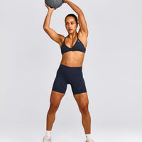 EnhanceLift™ Seamless Minimal Halter Neck Bralette with Gray Logo | True Blue