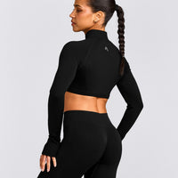 EnhanceLift™ Seamless Crop Jacket with Gray Logo | Black