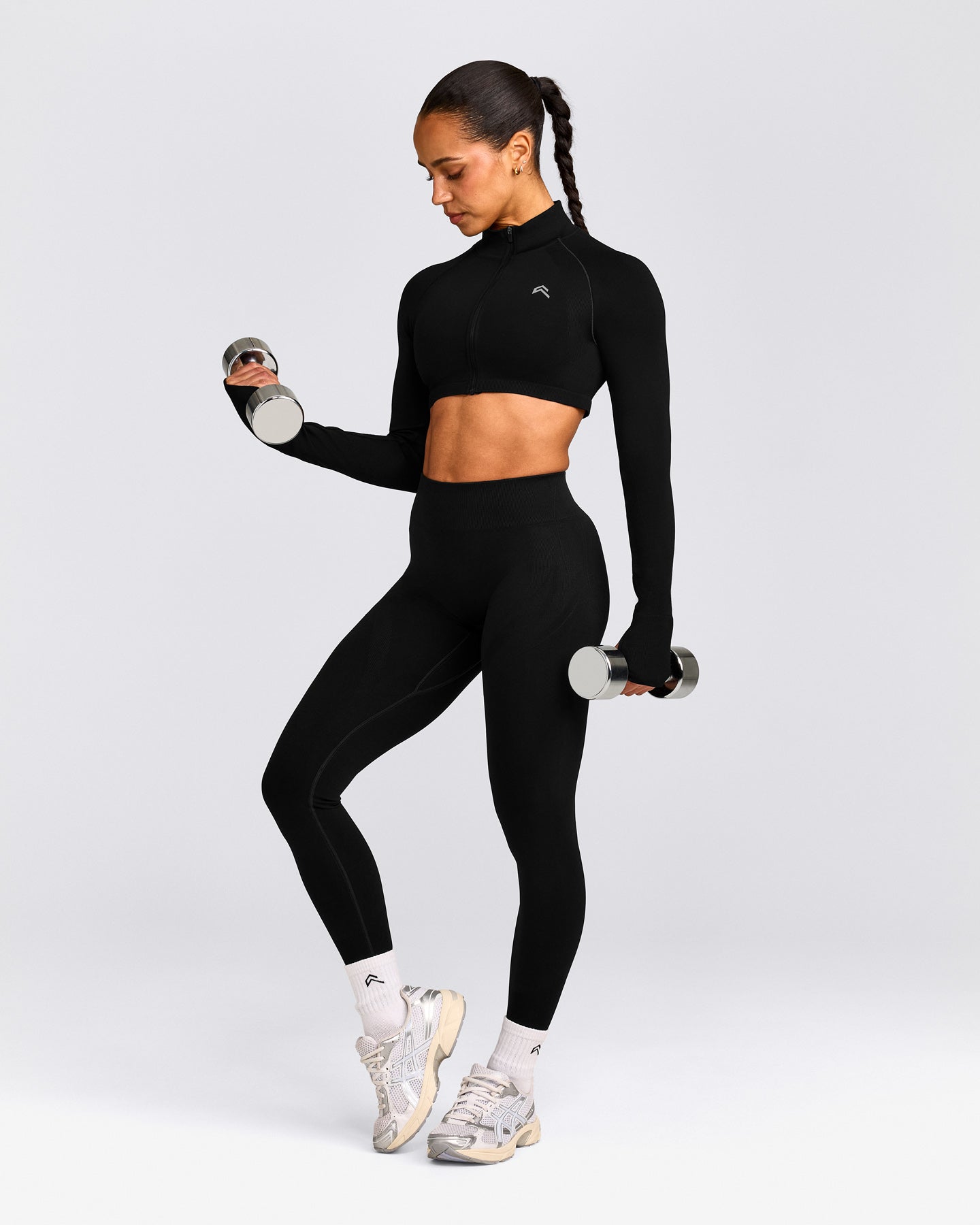 EnhanceLift™ Seamless Crop Jacket with Gray Logo | Black