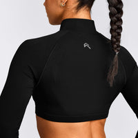 EnhanceLift™ Seamless Crop Jacket with Gray Logo | Black
