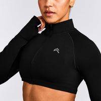 EnhanceLift™ Seamless Crop Jacket with Gray Logo | Black