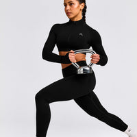 EnhanceLift™ Seamless Crop Jacket with Gray Logo | Black