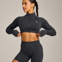 EnhanceLift™ Seamless Crop Jacket with Gray Logo | Coal