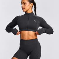 EnhanceLift™ Seamless Crop Jacket with Gray Logo | Coal