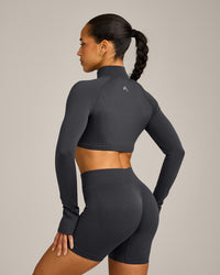 EnhanceLift™ Seamless Crop Jacket with Gray Logo | Coal