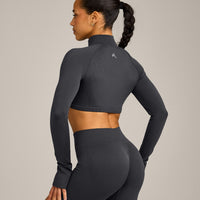 EnhanceLift™ Seamless Crop Jacket with Gray Logo | Coal