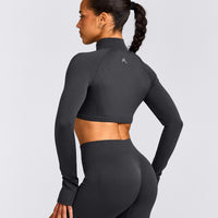 EnhanceLift™ Seamless Crop Jacket with Gray Logo | Coal