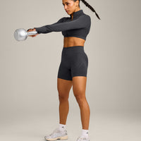 EnhanceLift™ Seamless Crop Jacket with Gray Logo | Coal