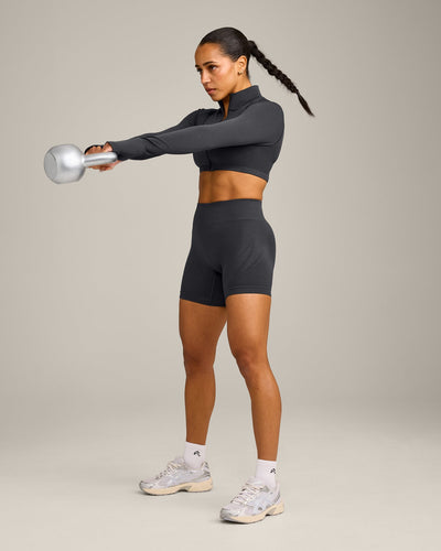 EnhanceLift™ Seamless Crop Jacket with Gray Logo | Coal