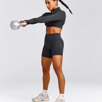 EnhanceLift™ Seamless Crop Jacket with Gray Logo | Coal