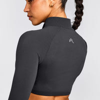 EnhanceLift™ Seamless Crop Jacket with Gray Logo | Coal