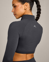 EnhanceLift™ Seamless Crop Jacket with Gray Logo | Coal