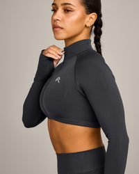 EnhanceLift™ Seamless Crop Jacket with Gray Logo | Coal