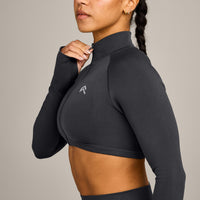 EnhanceLift™ Seamless Crop Jacket with Gray Logo | Coal
