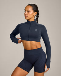 EnhanceLift™ Seamless Crop Jacket with Gray Logo | True Blue