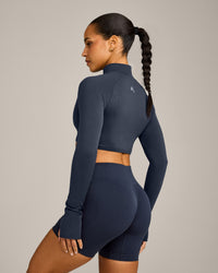 EnhanceLift™ Seamless Crop Jacket with Gray Logo | True Blue