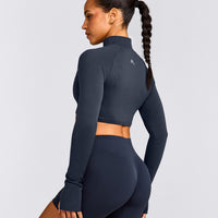 EnhanceLift™ Seamless Crop Jacket with Gray Logo | True Blue