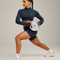 EnhanceLift™ Seamless Crop Jacket with Gray Logo | True Blue
