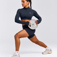EnhanceLift™ Seamless Crop Jacket with Gray Logo | True Blue