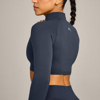 EnhanceLift™ Seamless Crop Jacket with Gray Logo | True Blue