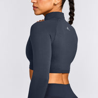 EnhanceLift™ Seamless Crop Jacket with Gray Logo | True Blue