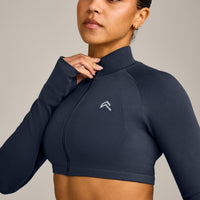 EnhanceLift™ Seamless Crop Jacket with Gray Logo | True Blue