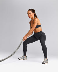 EnhanceLift™ Seamless Leggings with Gray Logo | Coal
