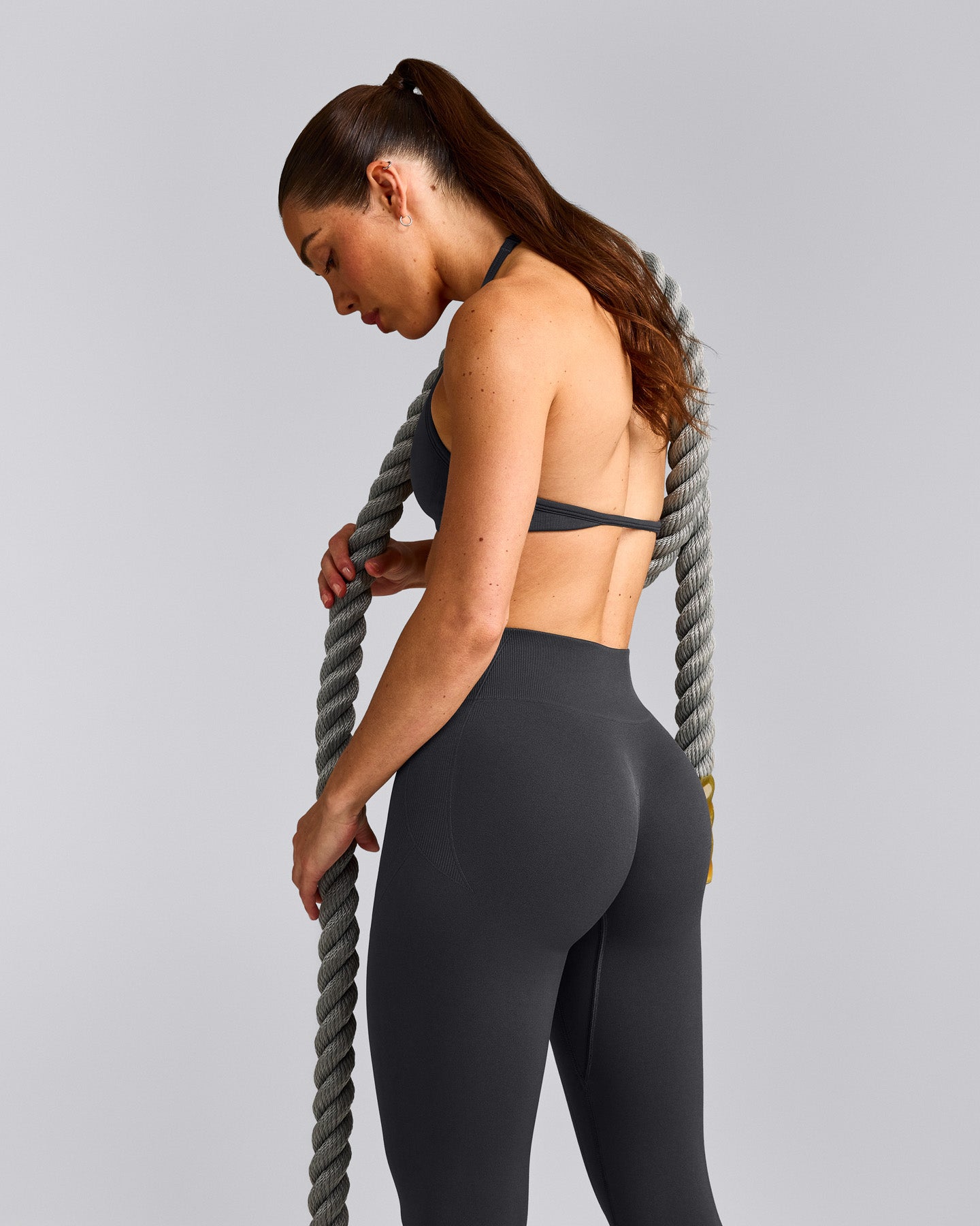 EnhanceLift™ Seamless Leggings with Gray Logo | Coal
