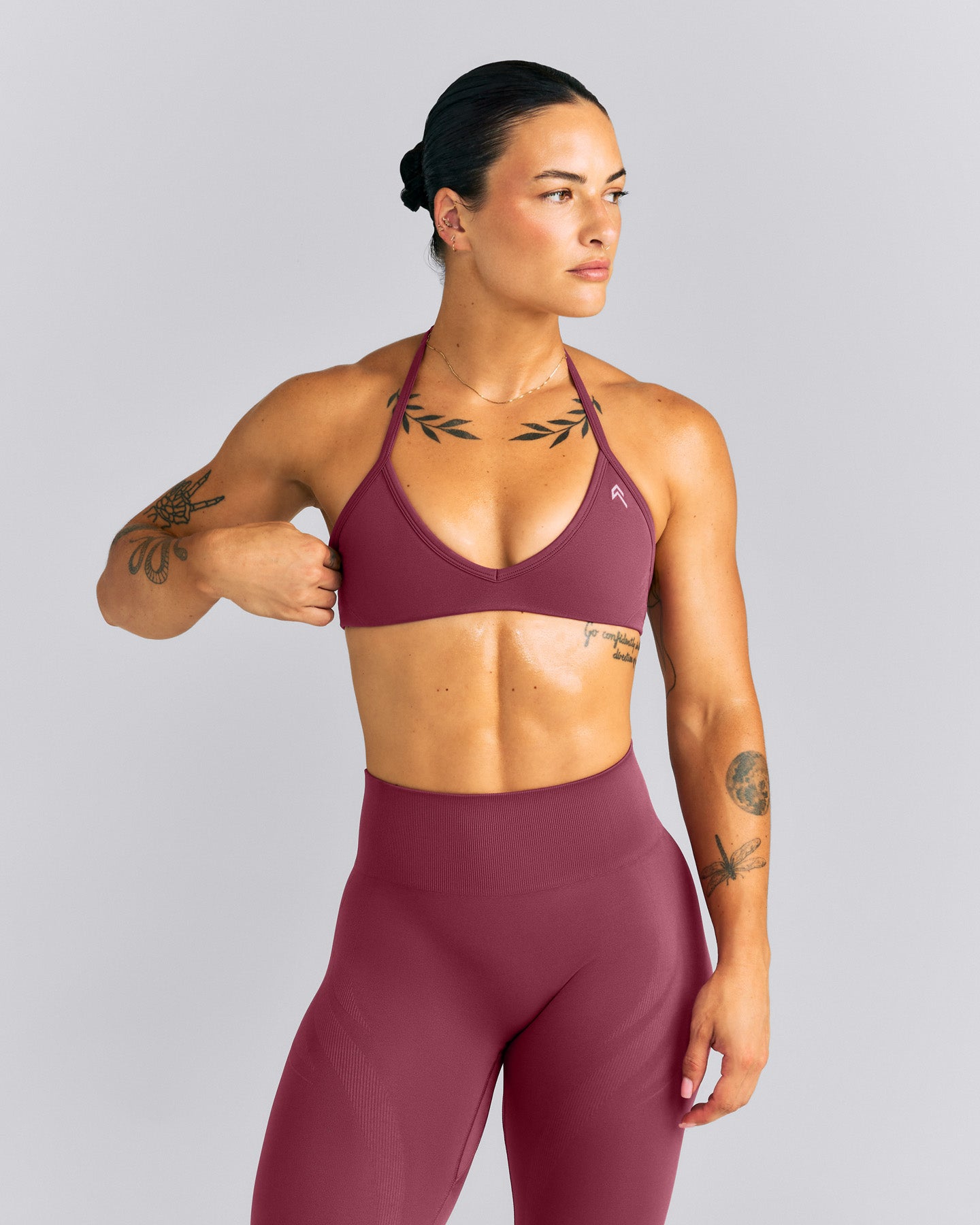 EnhanceLift™ Seamless Minimal Halter Neck Bralette New Branding | Burnt Maroon Red