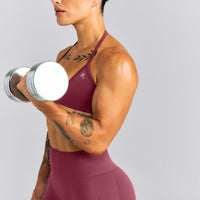 EnhanceLift™ Seamless Minimal Halter Neck Bralette New Branding | Burnt Maroon Red