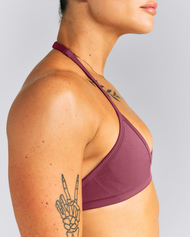 EnhanceLift™ Seamless Minimal Halter Neck Bralette New Branding | Burnt Maroon Red