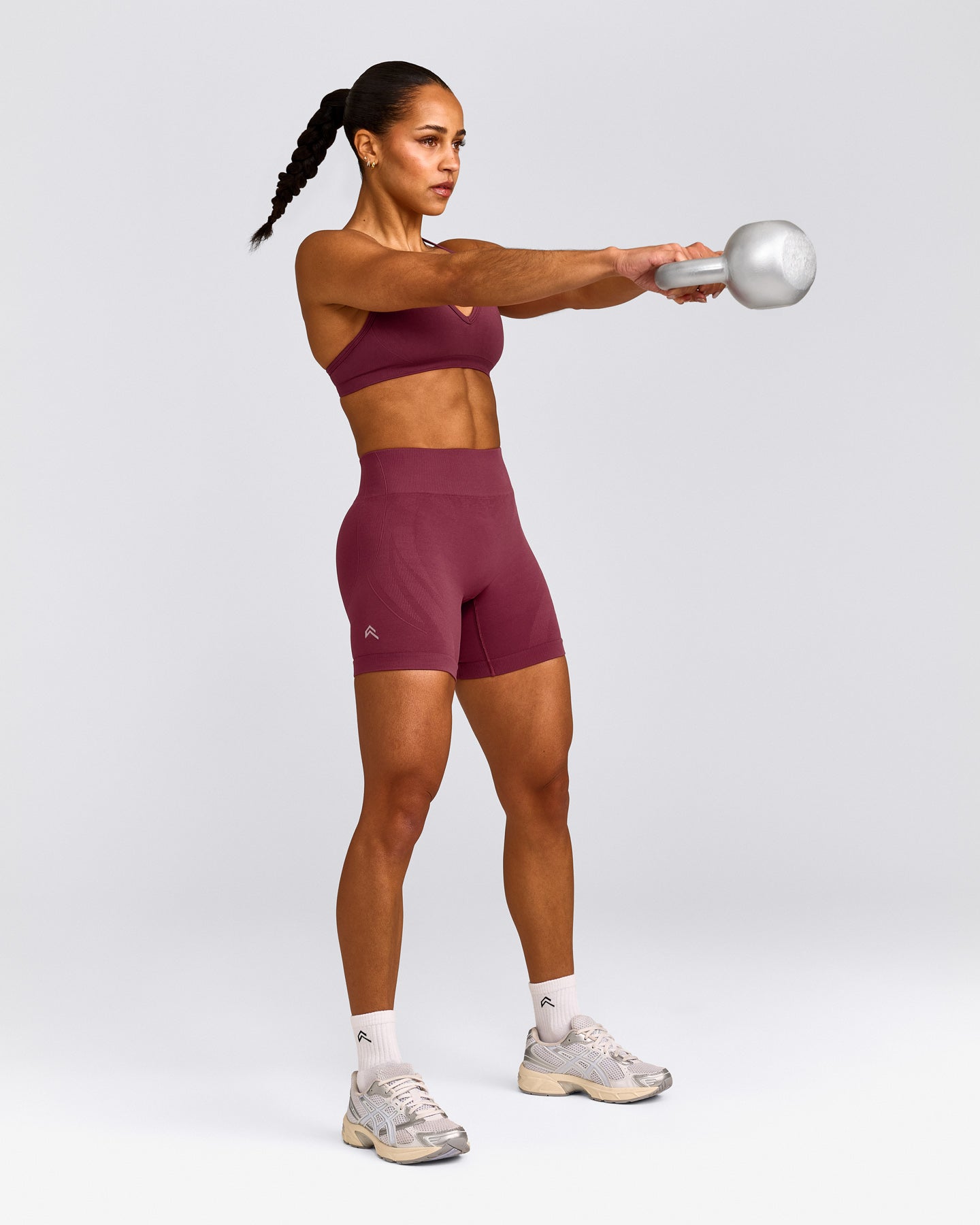 EnhanceLift™ Seamless Shorts with Gray Logo | Burnt Maroon Red