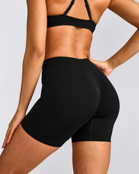 EnhanceLift™ Seamless Shorts with Gray Logo | Black