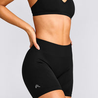 EnhanceLift™ Seamless Shorts with Gray Logo | Black