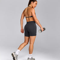 EnhanceLift™ Seamless Shorts with Gray Logo | Coal