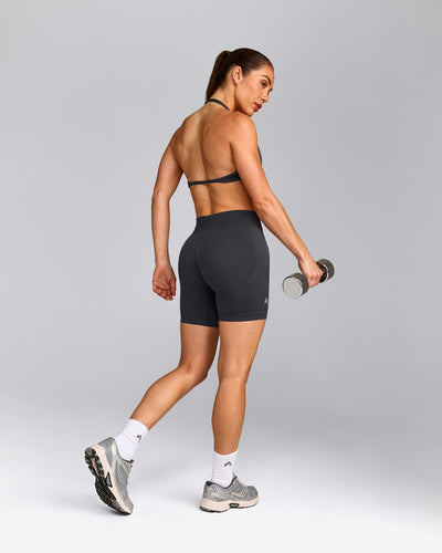 EnhanceLift™ Seamless Shorts with Gray Logo | Coal